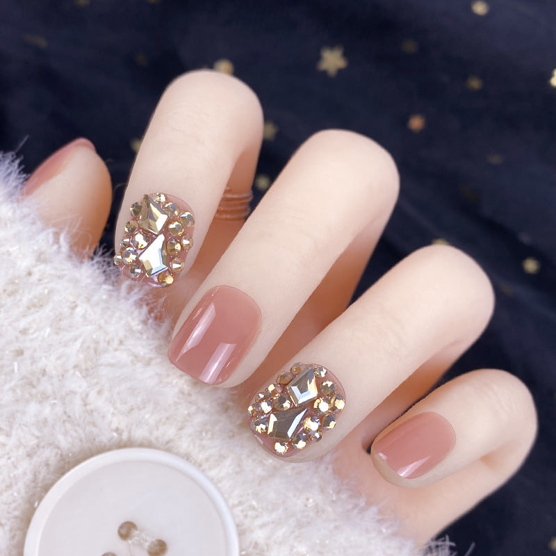 Champagne Gold Full Diamond Manicure Nails - Premium Nails - Just $9.99! Shop now at Hot Trends Online