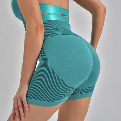 Womens Striped High Waist Hip-lifting Yoga Shorts Tight Pants - Premium Clothing - Just $17.99! Shop now at Hot Trends Online