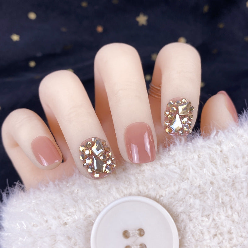 Champagne Gold Full Diamond Manicure Nails - Premium Nails - Just $9.99! Shop now at Hot Trends Online