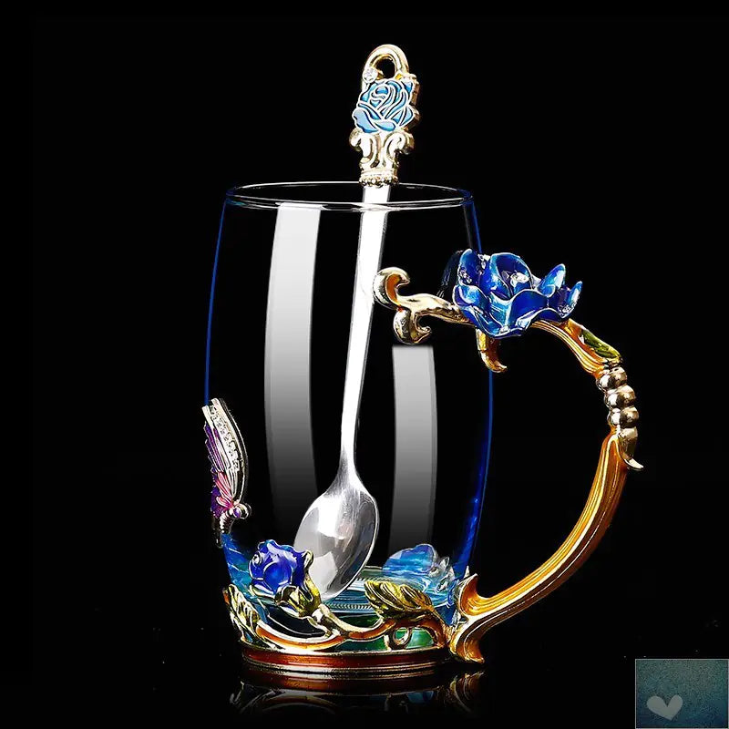 Rose Handle Heat-Resistant Glass Tea Cup
