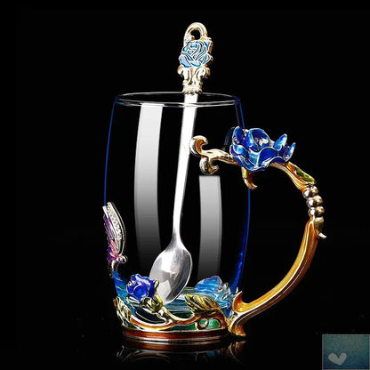 Rose Handle Heat-Resistant Glass Tea Cup