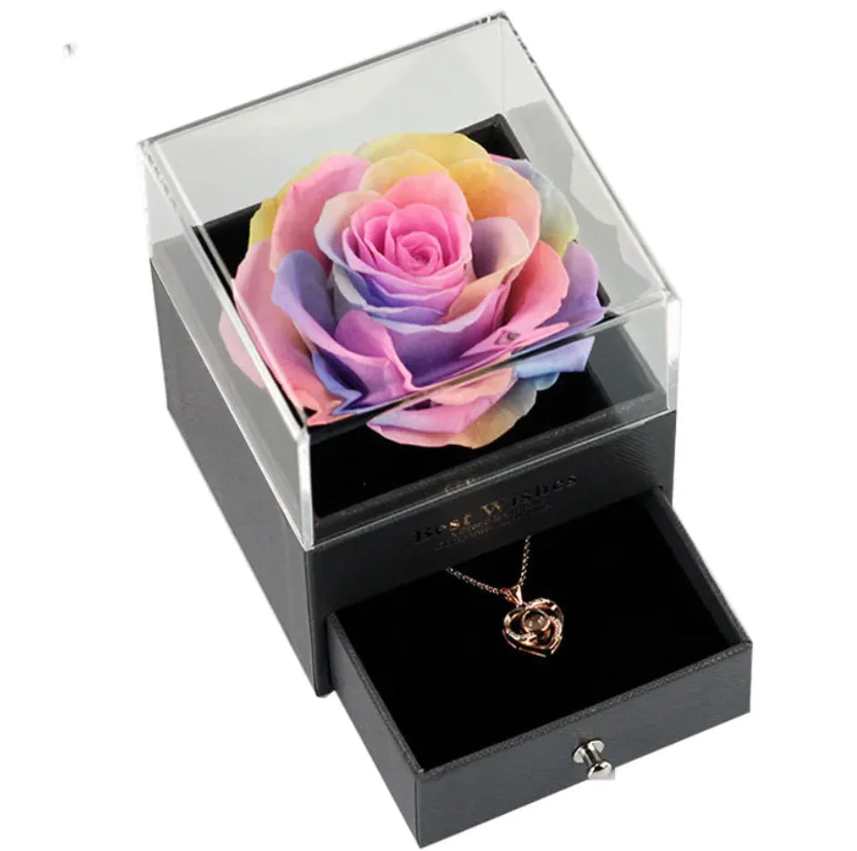 Preserved Rose Jewelry Box With Necklace