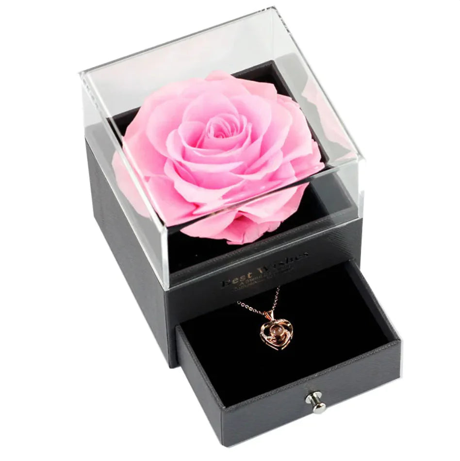 Preserved Rose Jewelry Box With Necklace