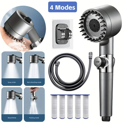 Get trendy with 4 Mode High Pressure Filtered Showerhead With One-Key Stop -  available at Hot Trends Online. Shop Now!