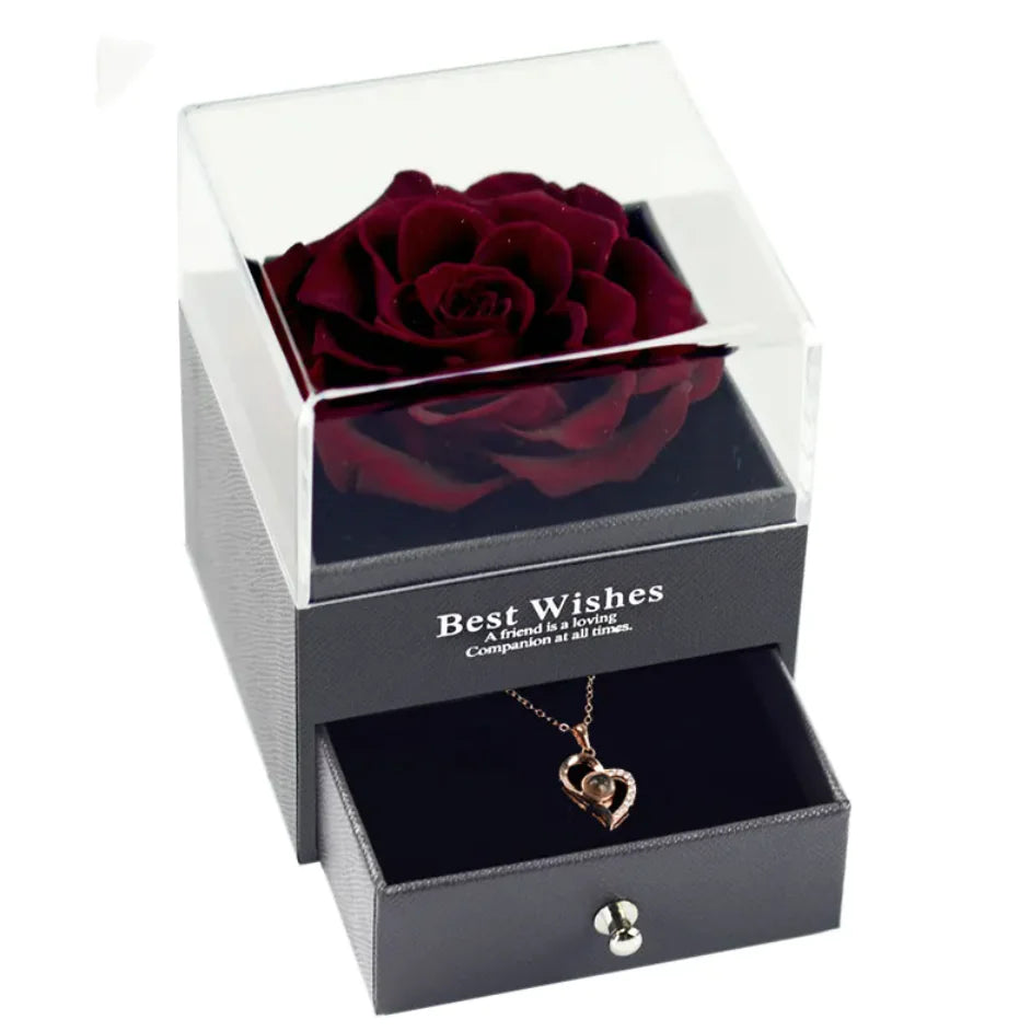 Preserved Rose Jewelry Box With Necklace