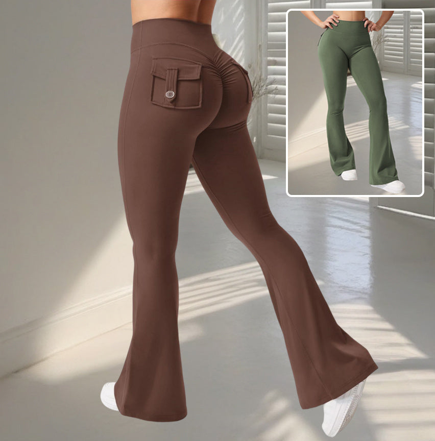 Get trendy with Yoga Fitness Flared Pants With Pockets - Leggings available at Hot Trends Online. Shop Now!