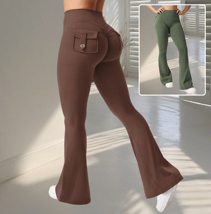Get trendy with Yoga Fitness Flared Pants With Pockets - Leggings available at Hot Trends Online. Shop Now!