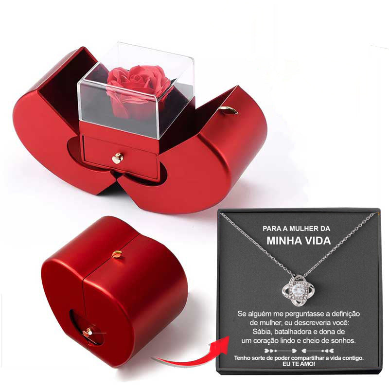 Red Apple Jewelry Box Eternal Rose Gift With Necklace