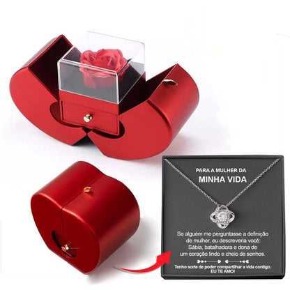 Red Apple Jewelry Box Eternal Rose Gift With Necklace