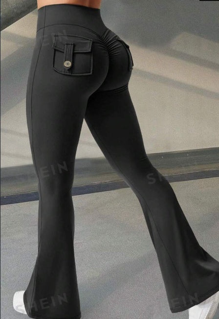 Get trendy with Yoga Fitness Flared Pants With Pockets - Leggings available at Hot Trends Online. Shop Now!