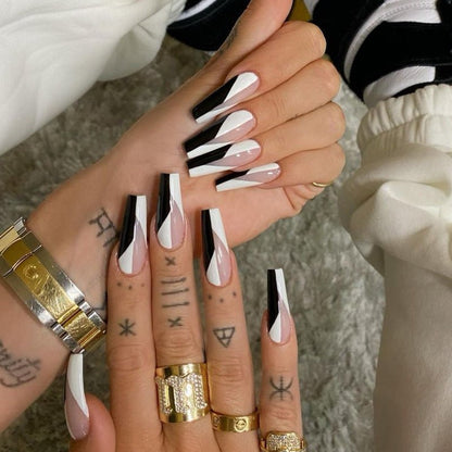 Get trendy with Black and White Ballerina Press-on Nails - Nails available at Hot Trends Online. Shop Now!