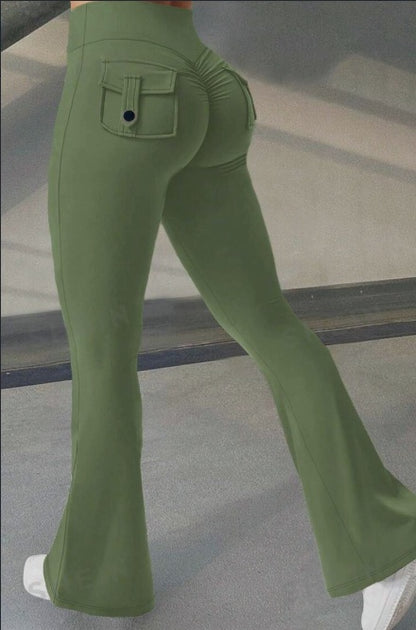 Get trendy with Yoga Fitness Flared Pants With Pockets - Leggings available at Hot Trends Online. Shop Now!
