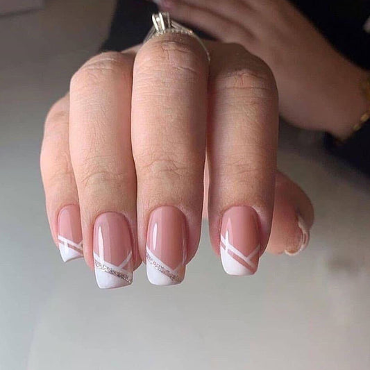 Oblique French Simple Wearing Manicure Finished Fake Nails - Premium Nails - Just $9.99! Shop now at Hot Trends Online