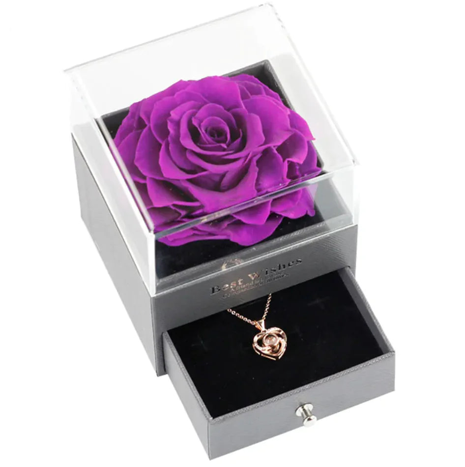 Preserved Rose Jewelry Box With Necklace