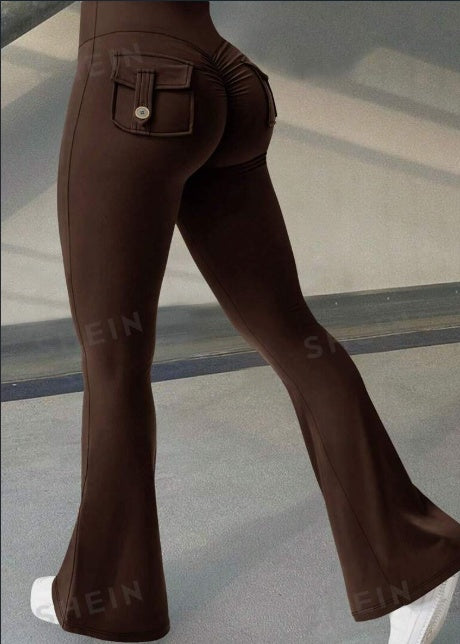 Get trendy with Yoga Fitness Flared Pants With Pockets - Leggings available at Hot Trends Online. Shop Now!