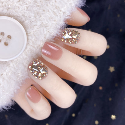 Champagne Gold Full Diamond Manicure Nails - Premium Nails - Just $9.99! Shop now at Hot Trends Online