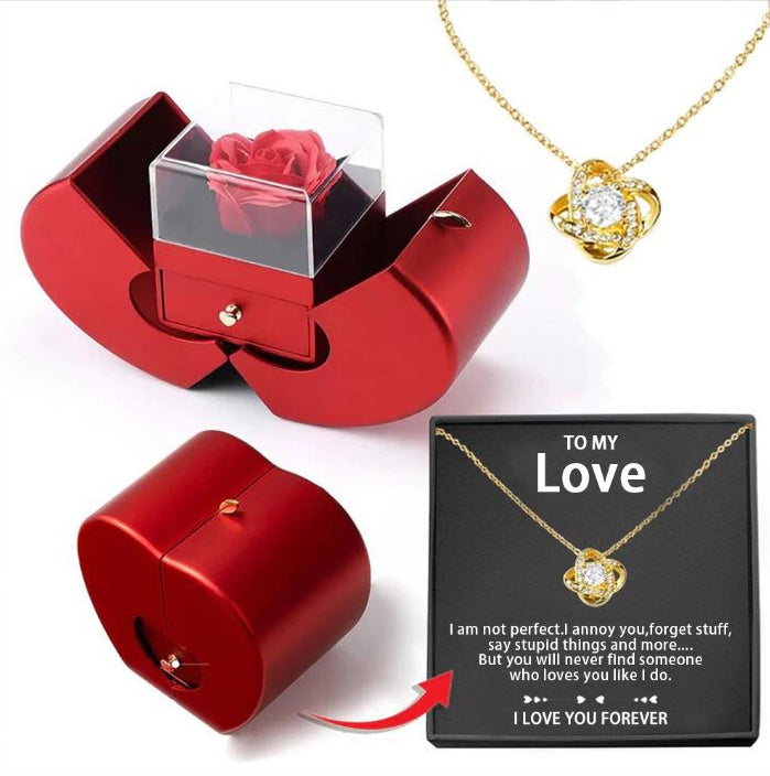 Red Apple Jewelry Box Eternal Rose Gift With Necklace