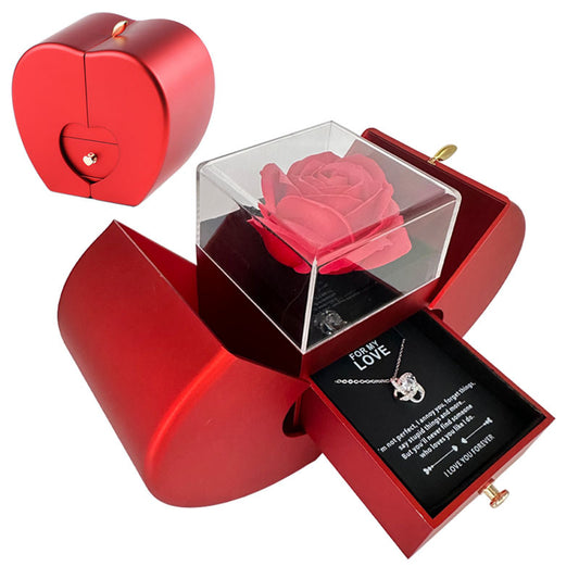 Red Apple Jewelry Box Eternal Rose Gift With Necklace
