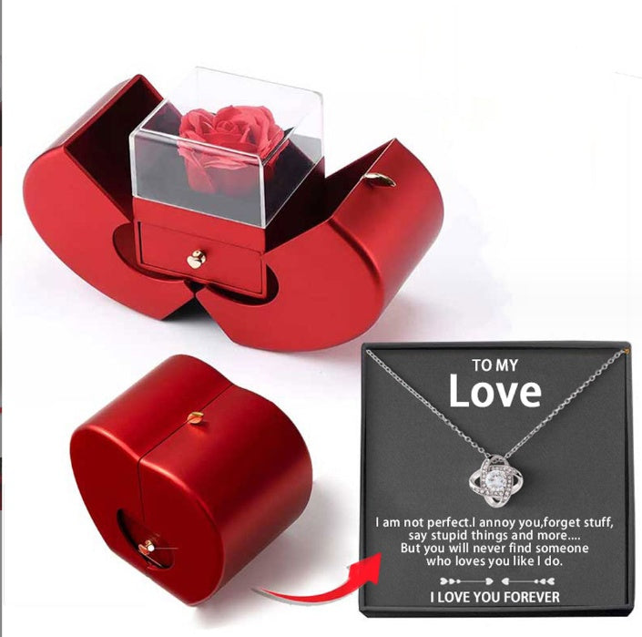 Red Apple Jewelry Box Eternal Rose Gift With Necklace