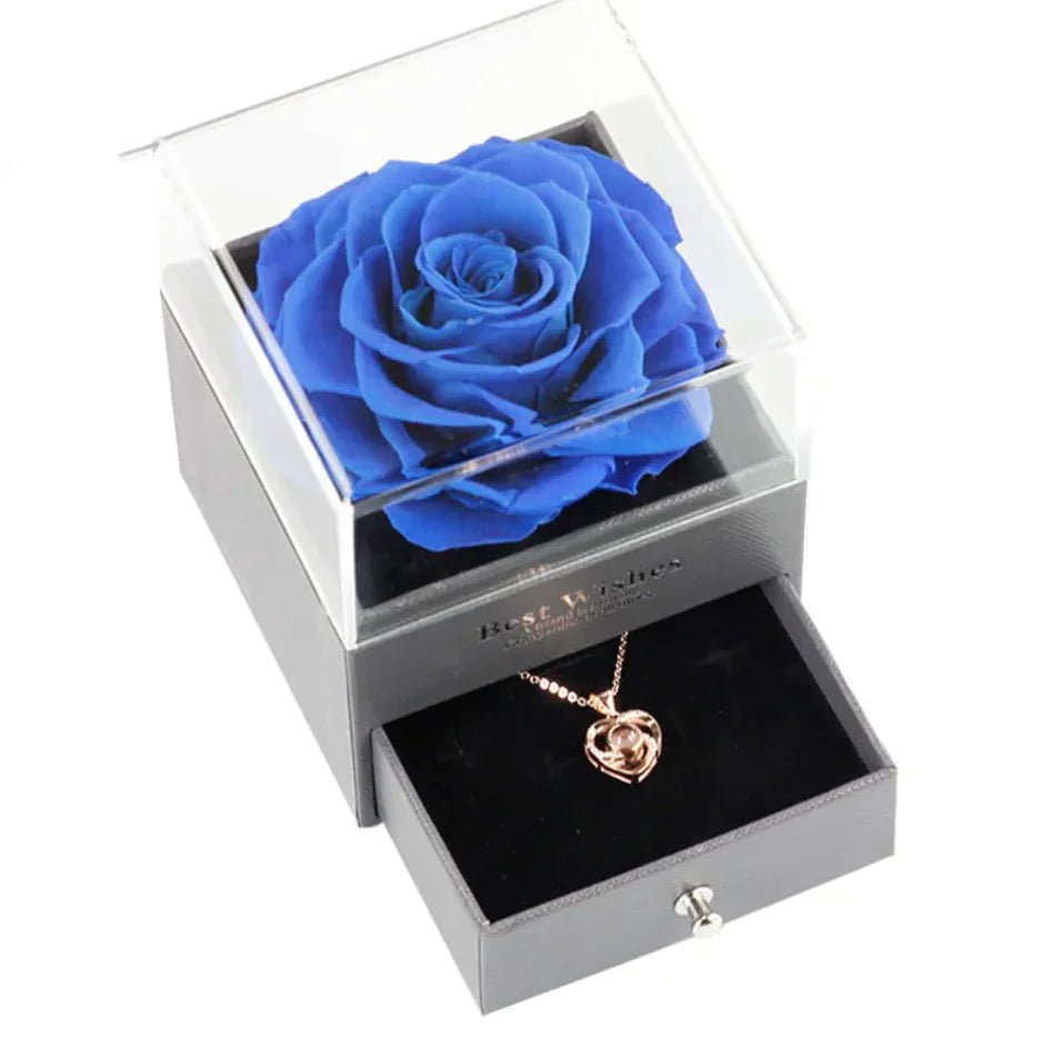 Preserved Rose Jewelry Box With Necklace