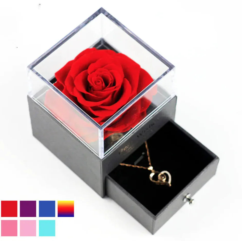 Preserved Rose Jewelry Box With Necklace