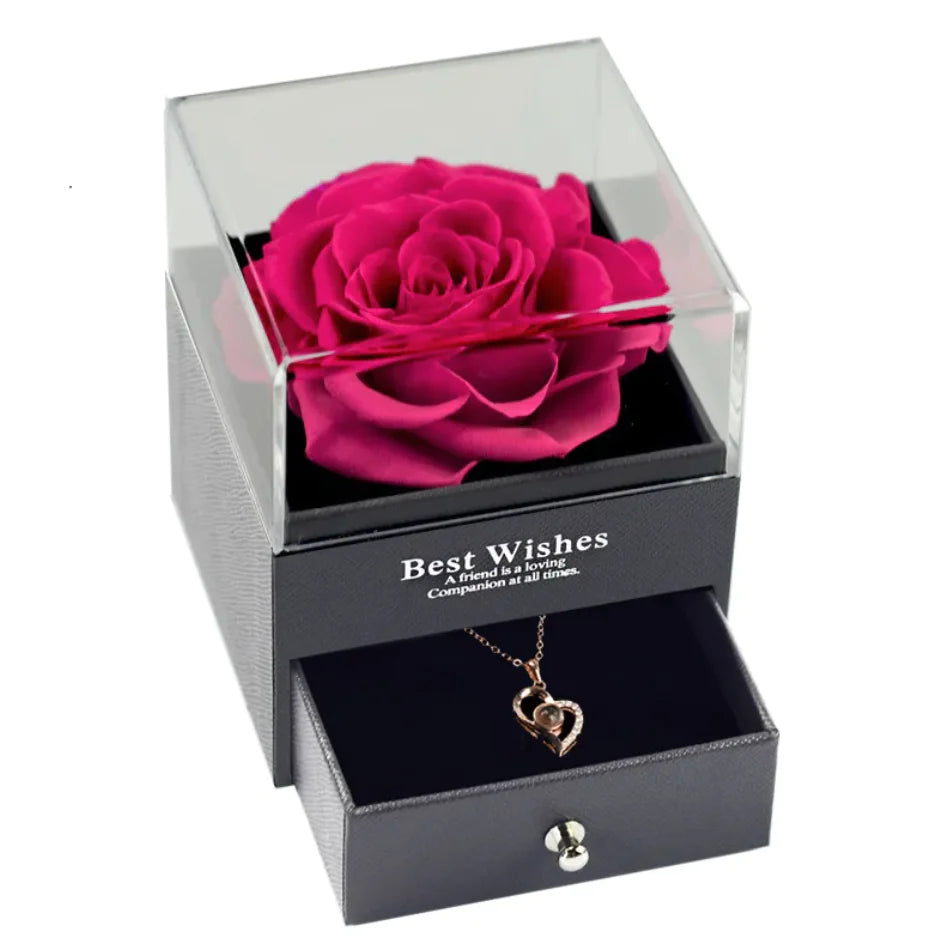 Preserved Rose Jewelry Box With Necklace