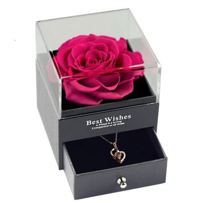 Preserved Rose Jewelry Box With Necklace